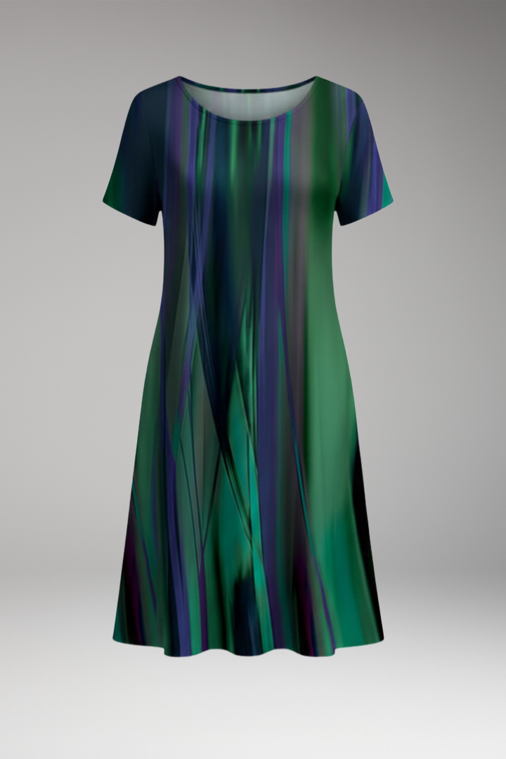 Women's Midi Dress with Round Neck and Short Sleeves