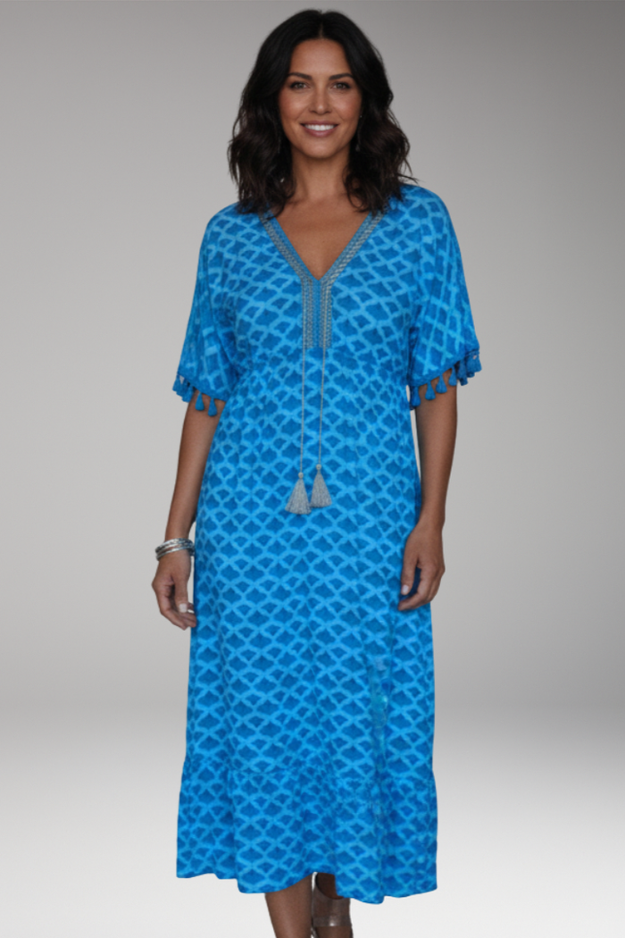Women's Midi Dress with Short Sleeves and printed surface