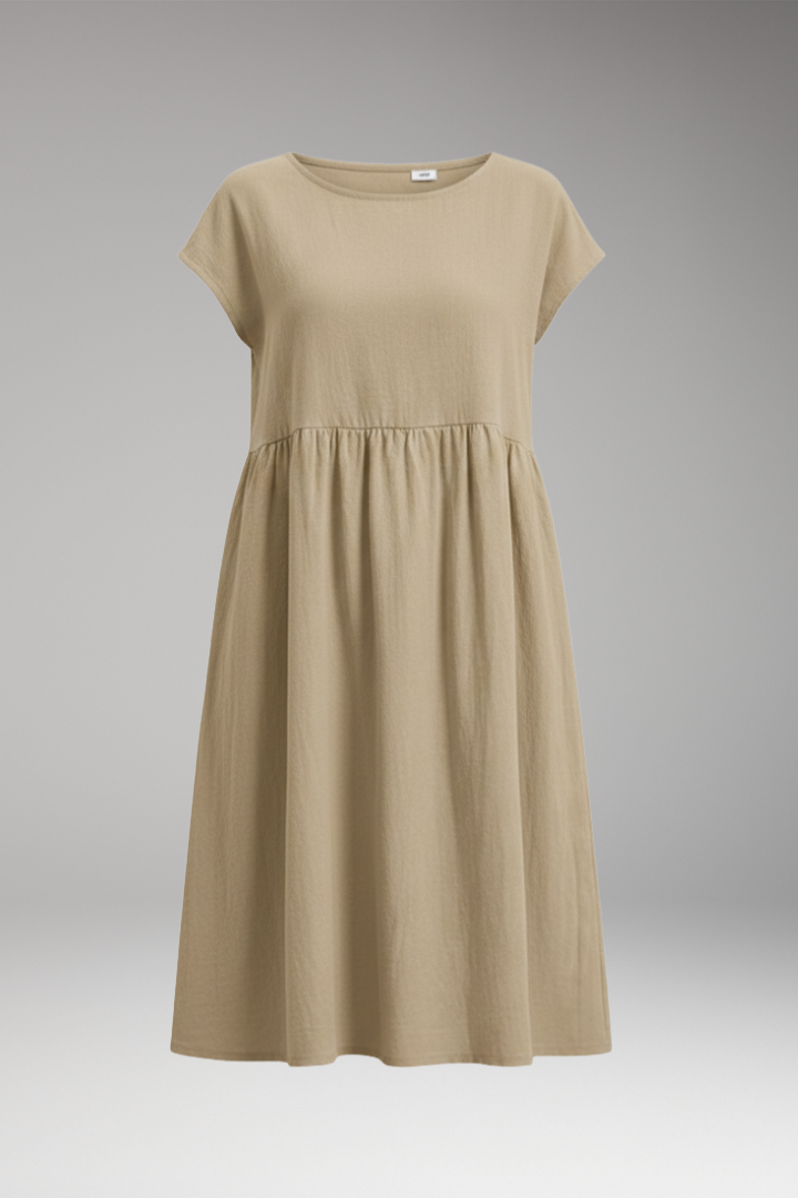 Women's Midi Dress with Side Pockets and Short Sleeves