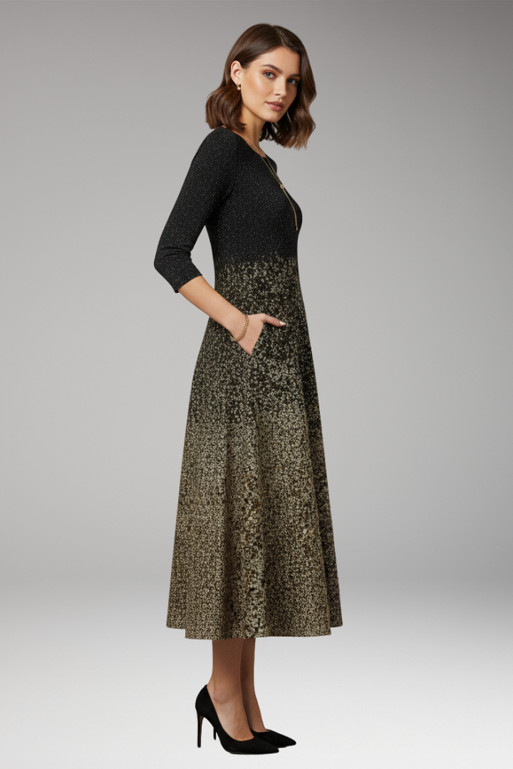 Women's Midi Dress with Side Pockets and Three-Quarter Sleeves