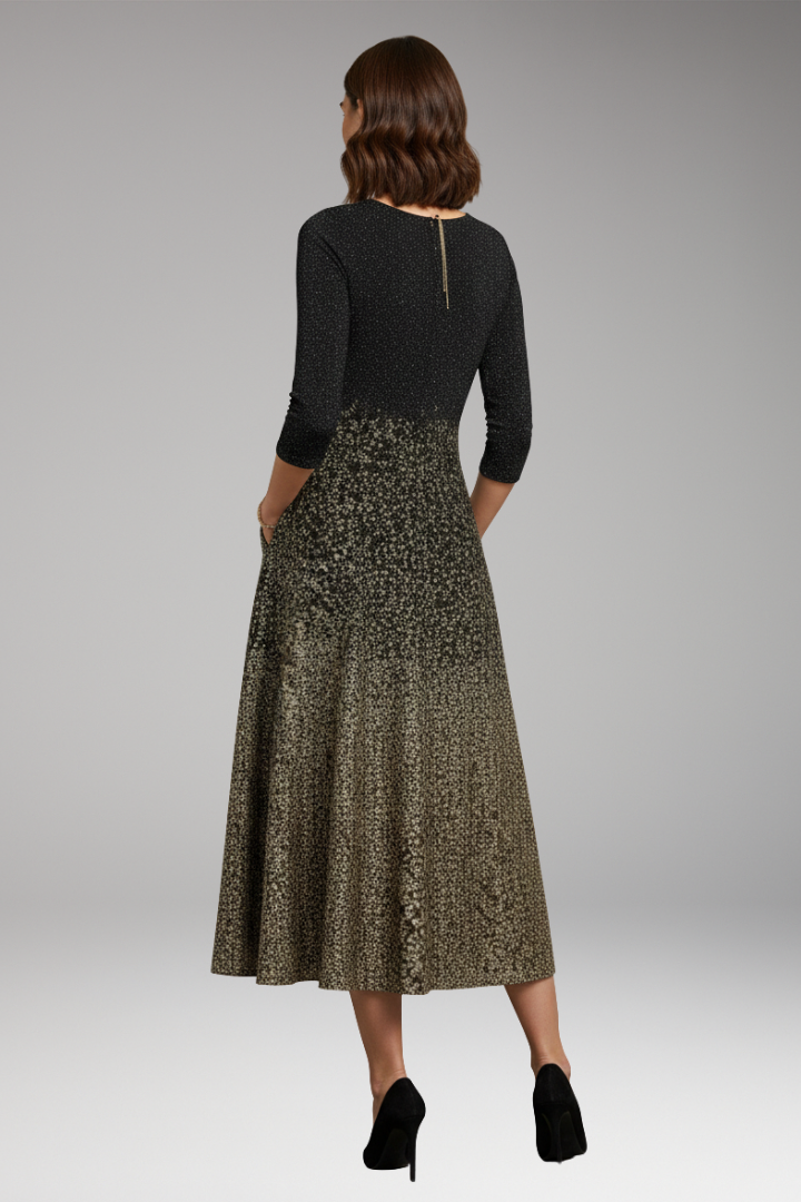 Women's Midi Dress with Side Pockets and Three-Quarter Sleeves