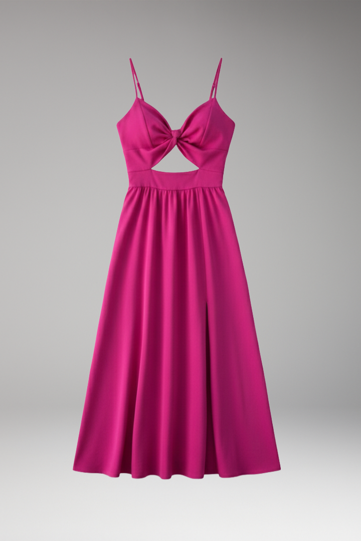 Women's Midi Dress with Spaghetti Straps and Front Slit