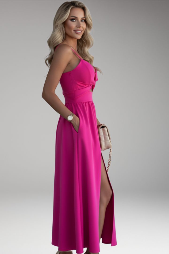 Women's Midi Dress with Spaghetti Straps and Front Slit