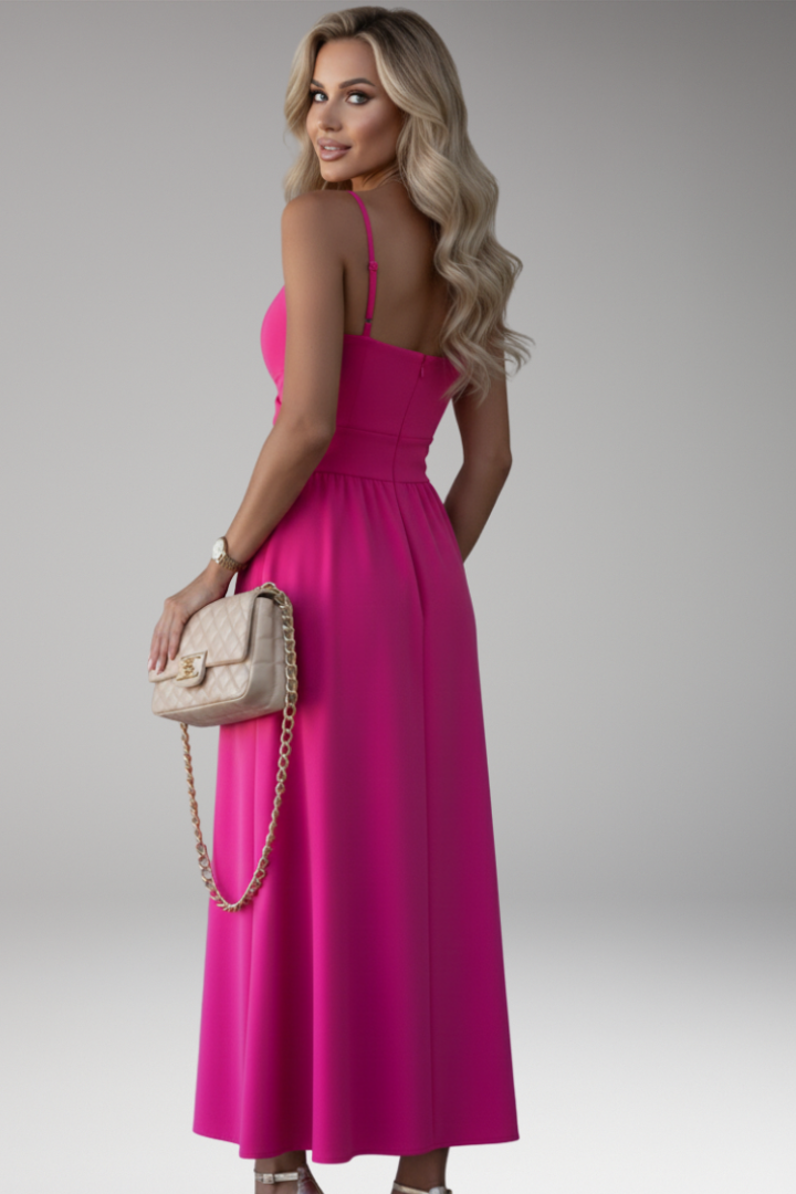 Women's Midi Dress with Spaghetti Straps and Front Slit