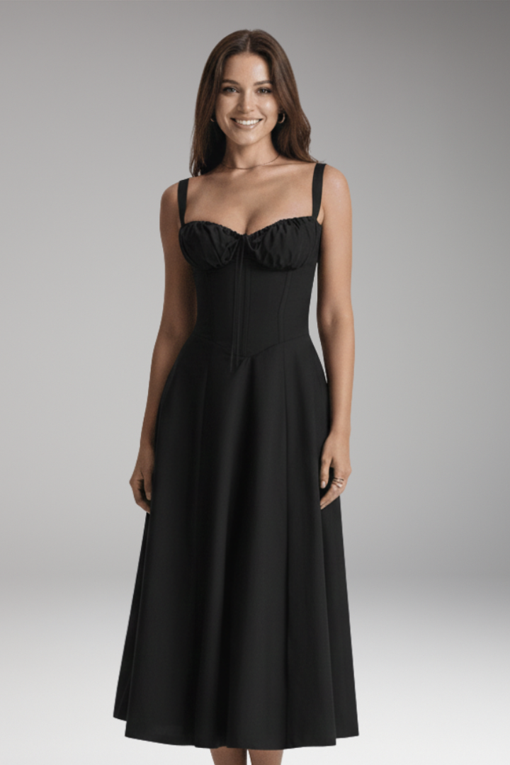Women's Midi Dress with Strap Neck and Front Slit