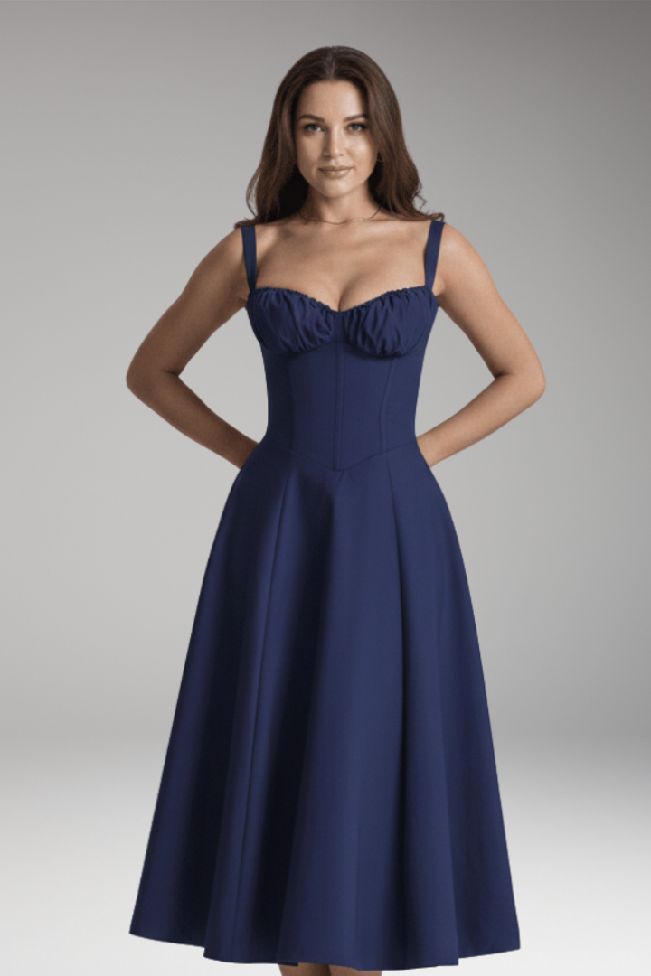 Women's Midi Dress with Strap Neck and Front Slit