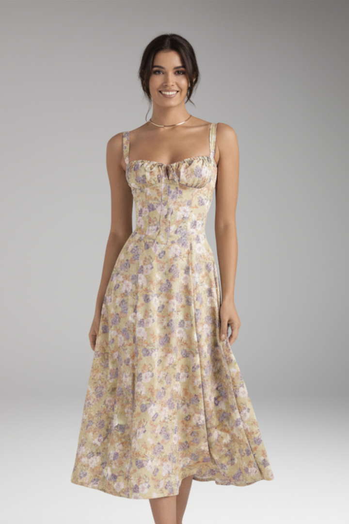 Women's Midi Dress with Strap Neck and Front Slit