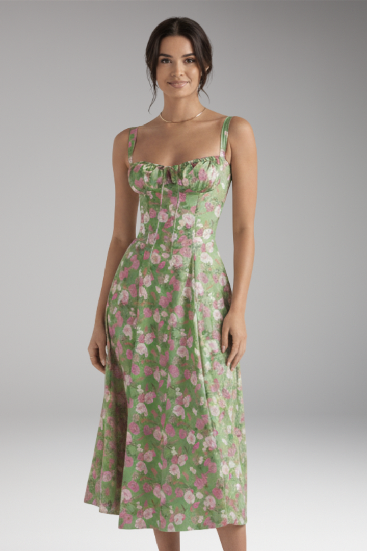 Women's Midi Dress with Strap Neck and Front Slit