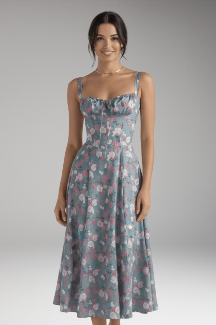 Women's Midi Dress with Strap Neck and Front Slit