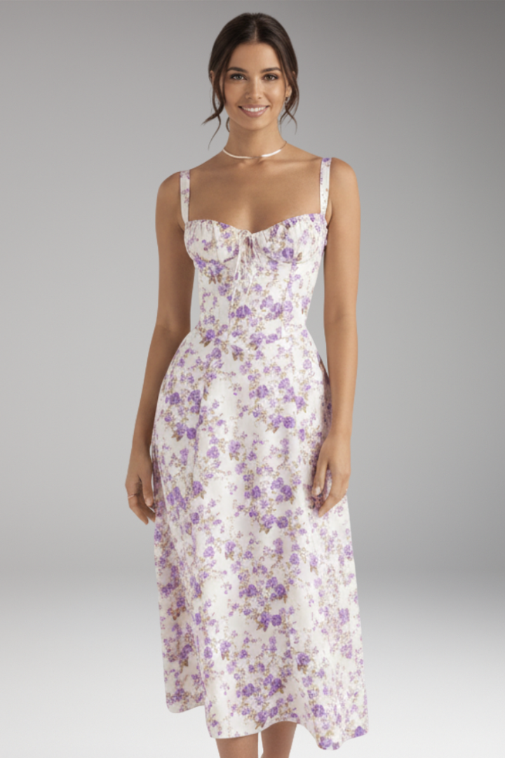 Women's Midi Dress with Strap Neck and Front Slit