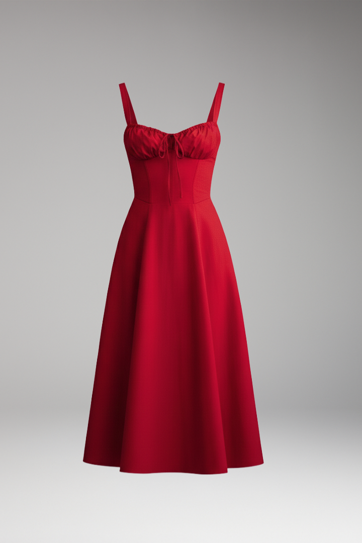 Women's Midi Dress with Strap Neck and Front Slit