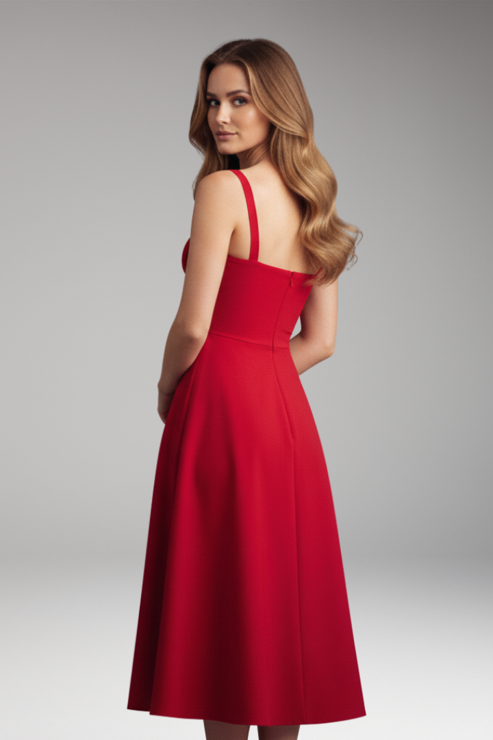 Women's Midi Dress with Strap Neck and Front Slit