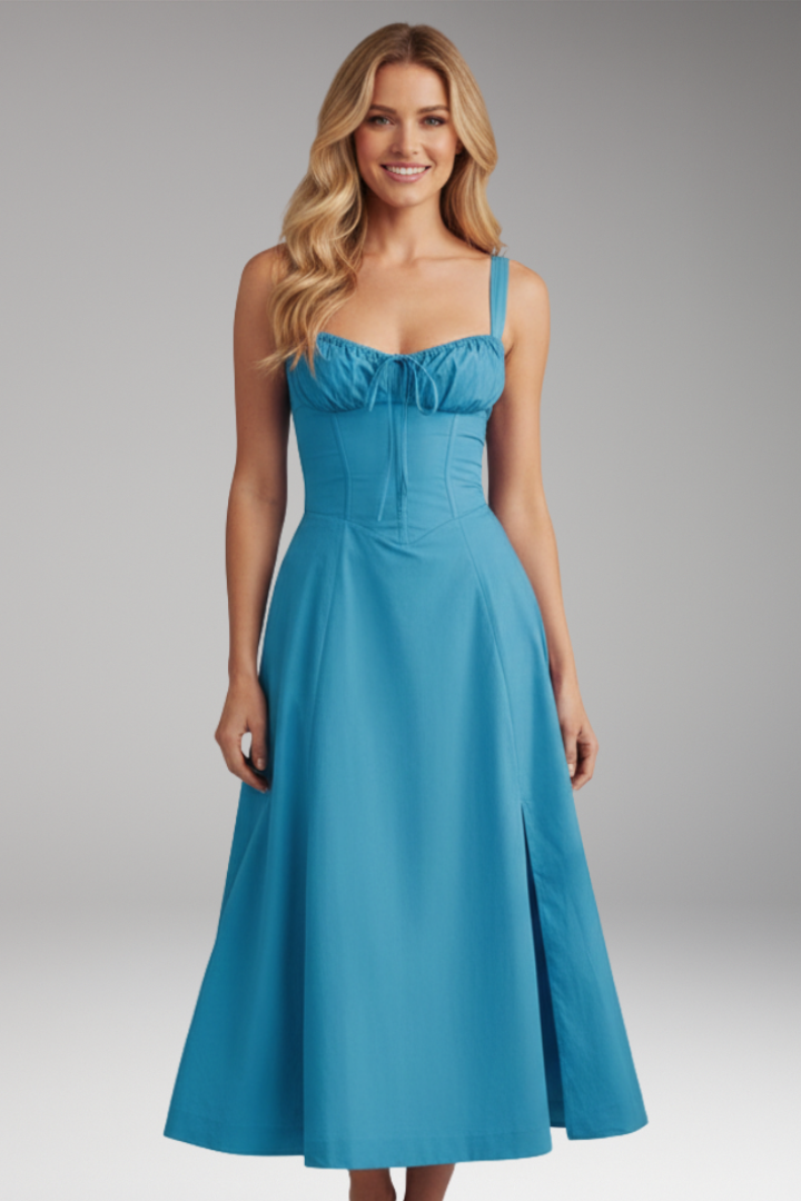 Women's Midi Dress with Strap Neck and Front Slit