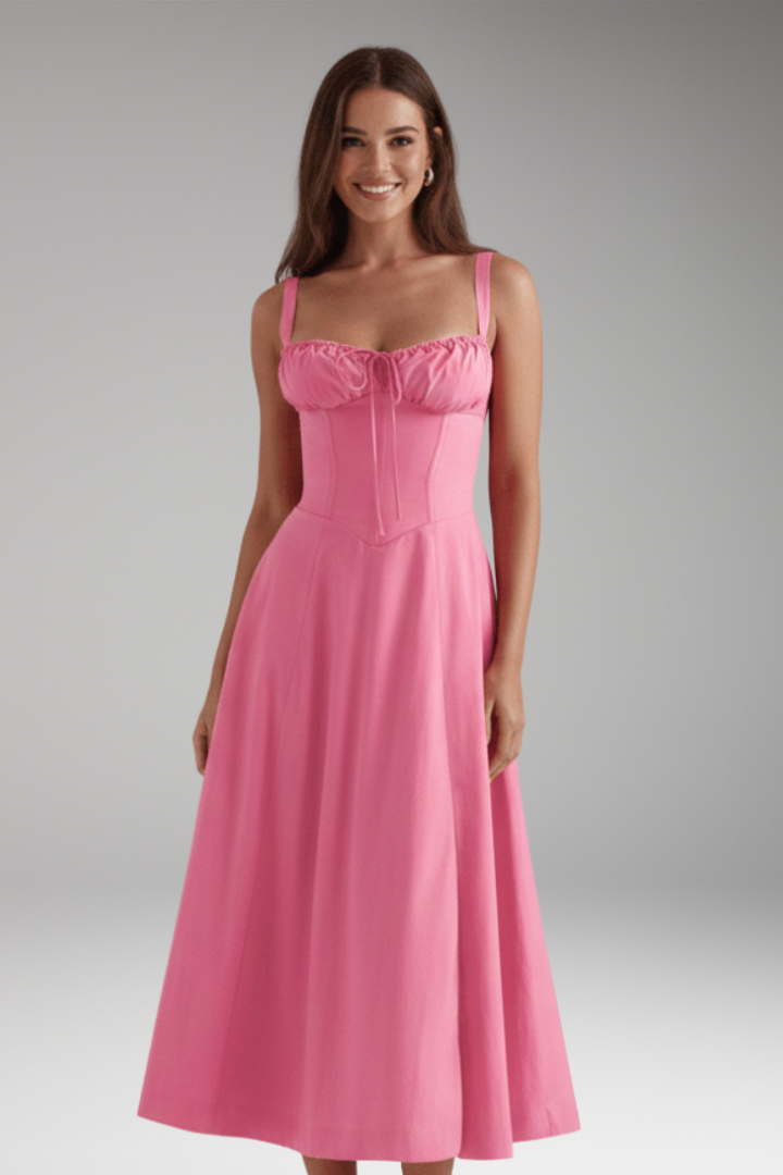 Women's Midi Dress with Strap Neck and Front Slit