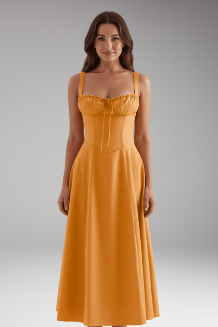 Women's Midi Dress with Strap Neck and Front Slit