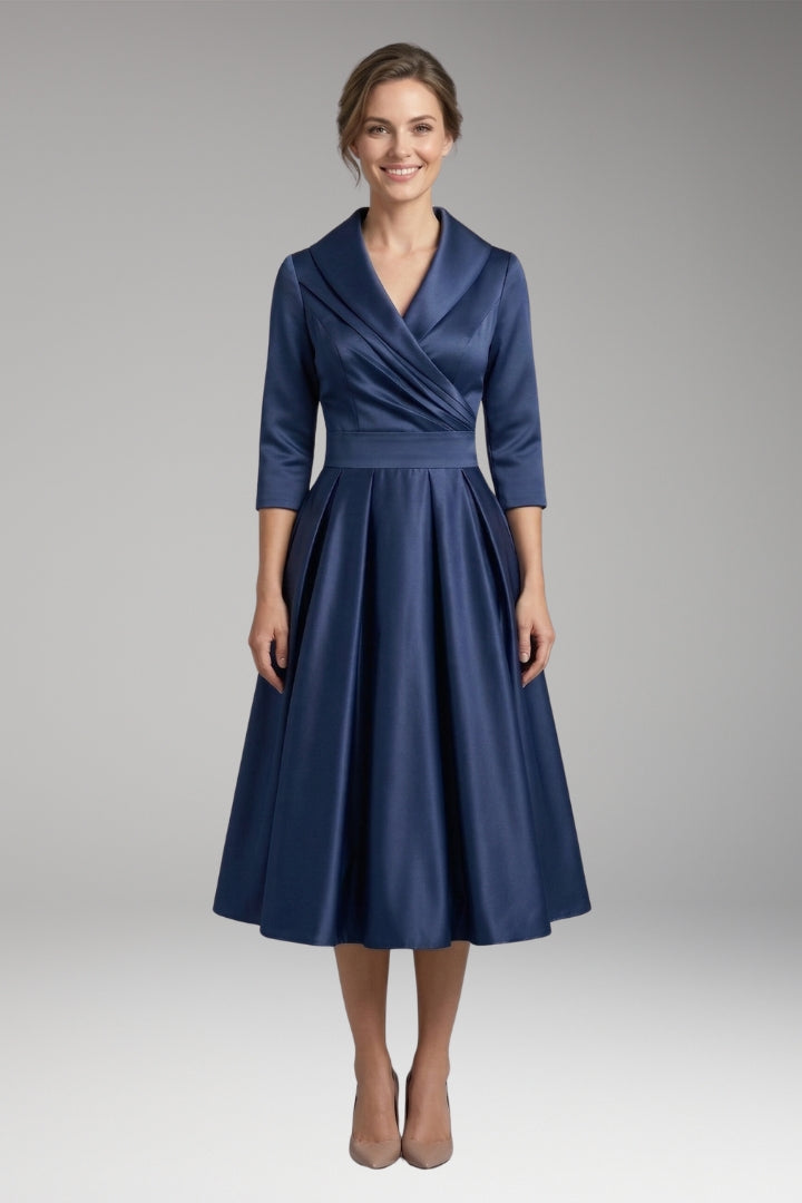 Women's Midi Dress with V-Neck and Wrap Bodice