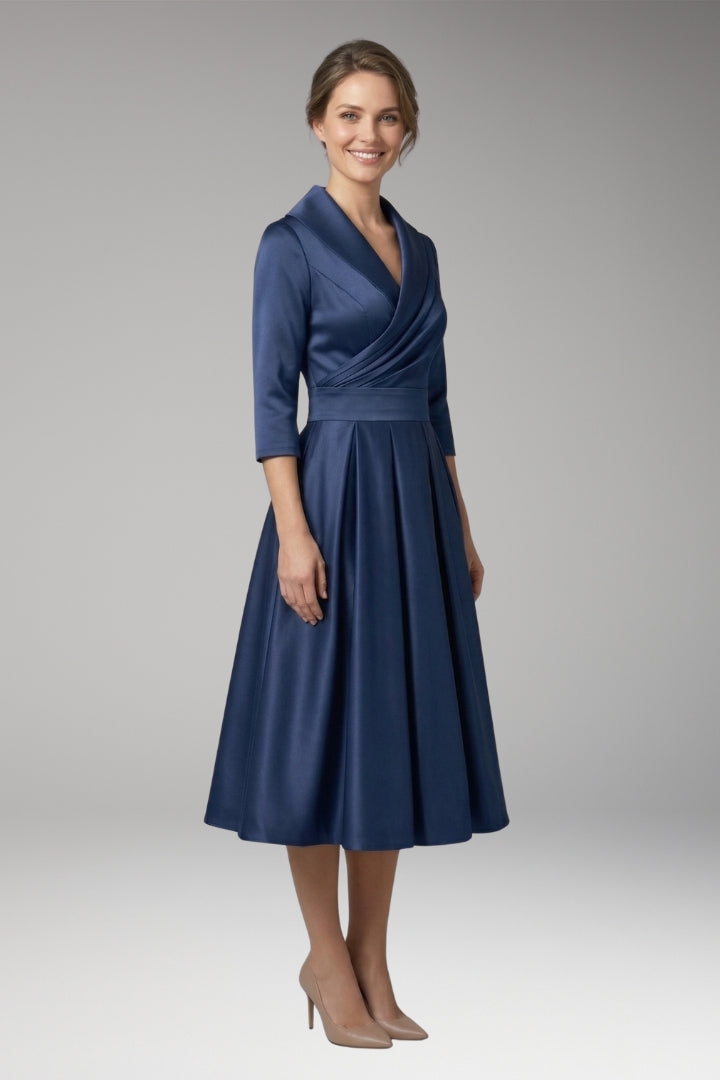 Women's Midi Dress with V-Neck and Wrap Bodice