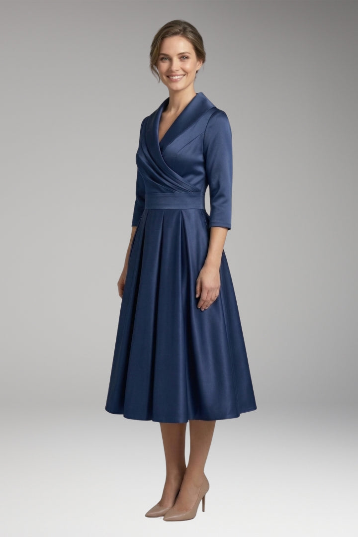 Women's Midi Dress with V-Neck and Wrap Bodice