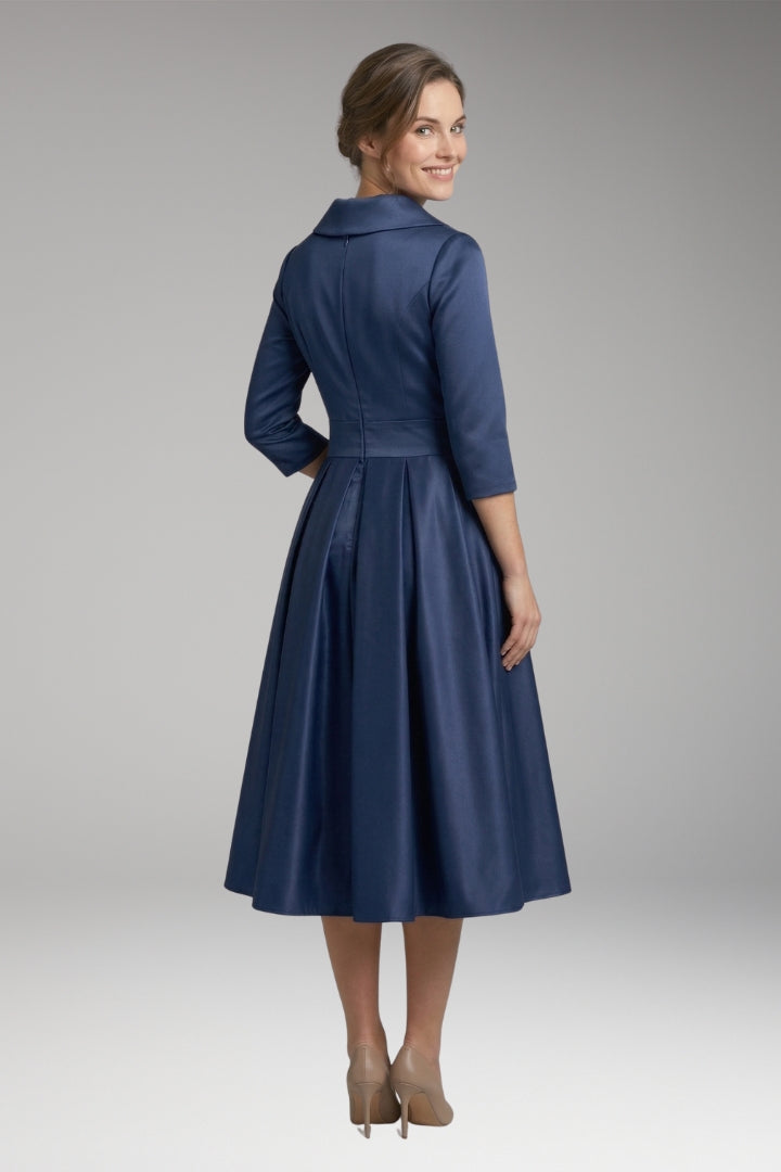 Women's Midi Dress with V-Neck and Wrap Bodice