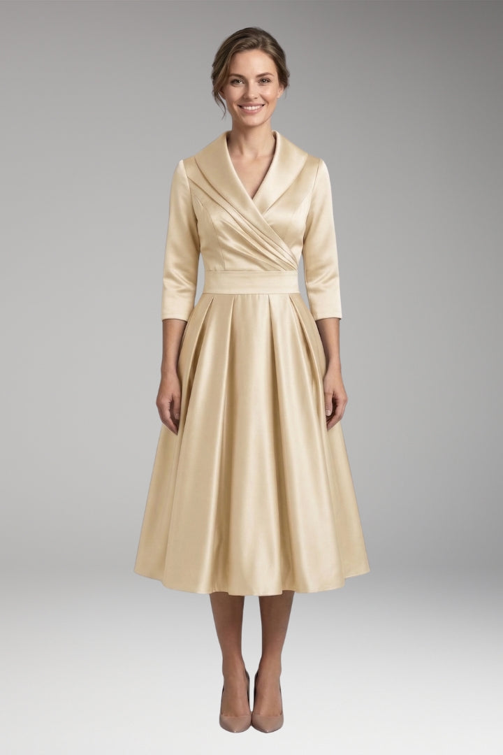 Women's Midi Dress with V-Neck and Wrap Bodice