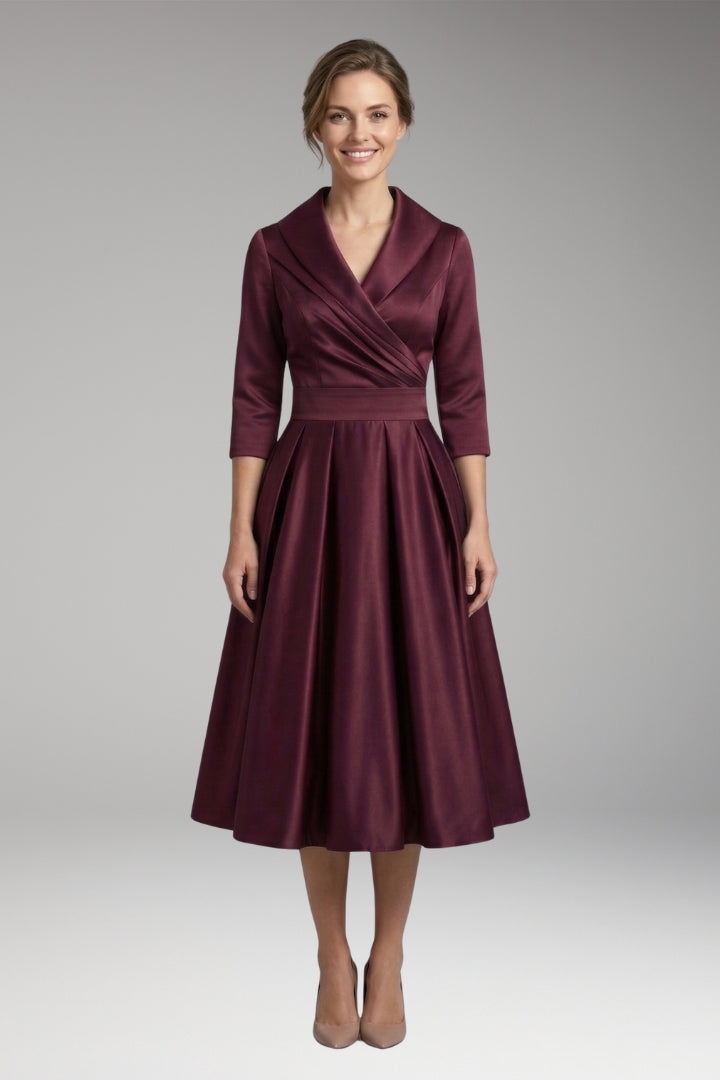 Women's Midi Dress with V-Neck and Wrap Bodice