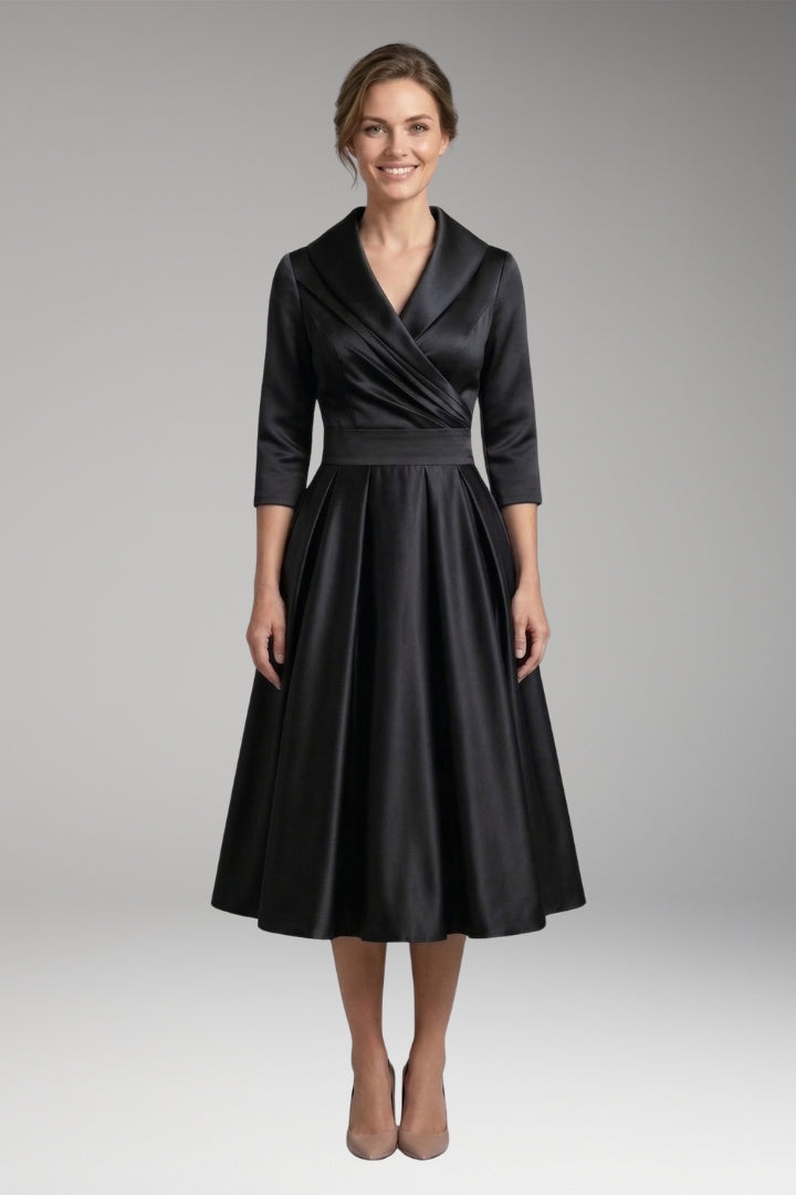 Women's Midi Dress with V-Neck and Wrap Bodice