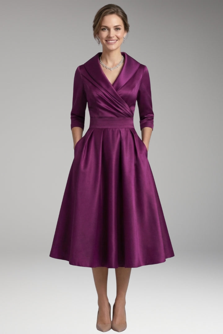 Women's Midi Dress with V-Neck and Wrap Bodice