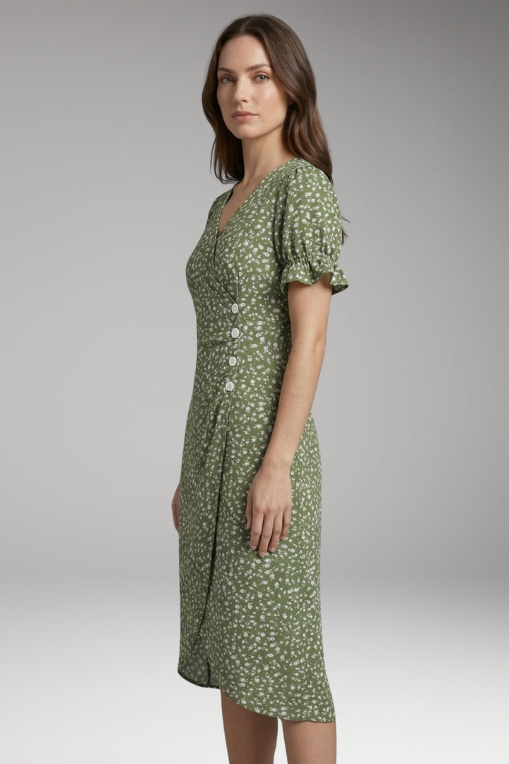 Women's Midi Dress with V-Neck and Wrap Design