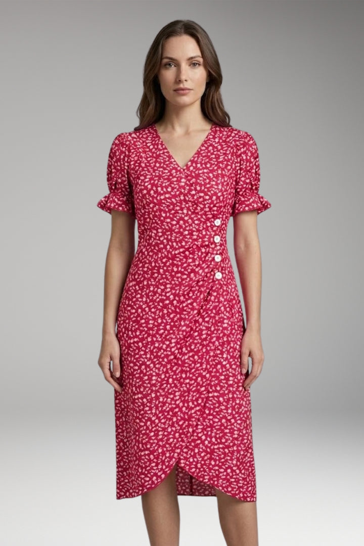 Women's Midi Dress with V-Neck and Wrap Design
