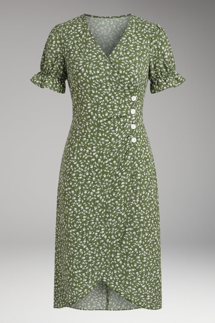 Women's Midi Dress with V-Neck and Wrap Design