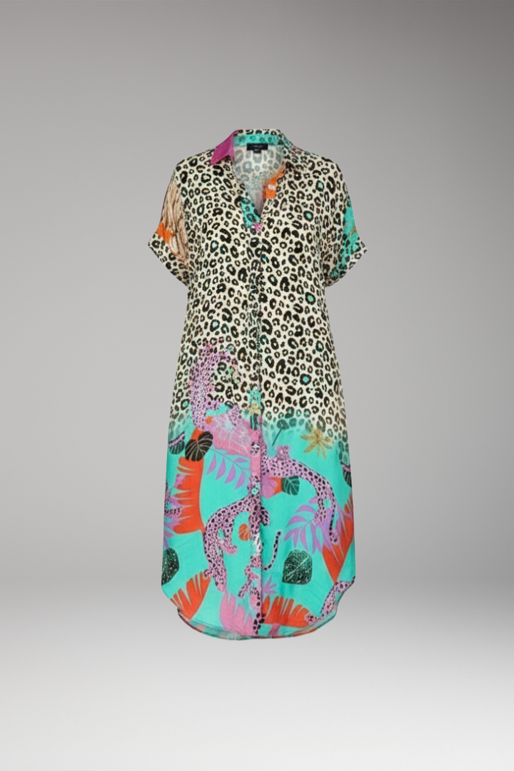 Women's Midi Dress with V Neck and Animal Print