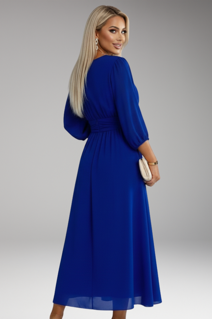 Women's Midi Dress with V Neck and Waist Panel