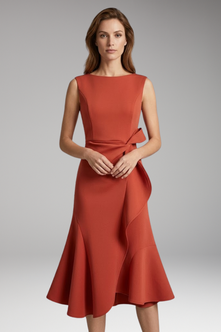 Women's Midi Dress with Wrap Detail and Asymmetrical Hem
