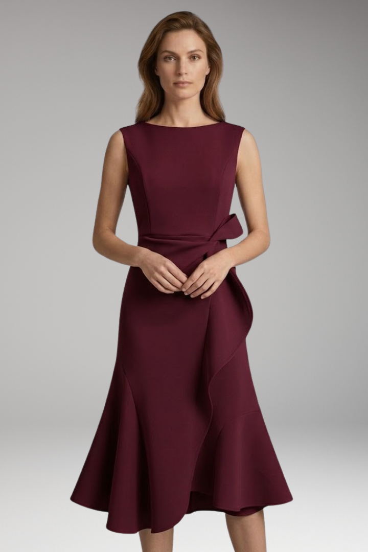 Women's Midi Dress with Wrap Detail and Asymmetrical Hem