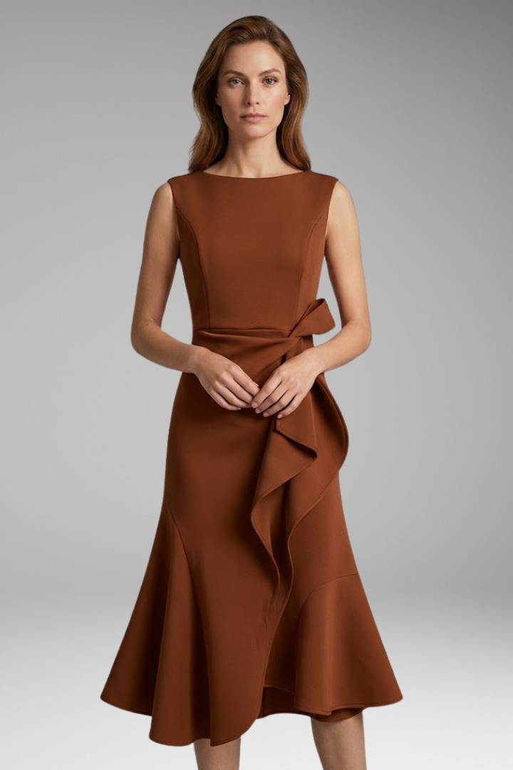 Women's Midi Dress with Wrap Detail and Asymmetrical Hem