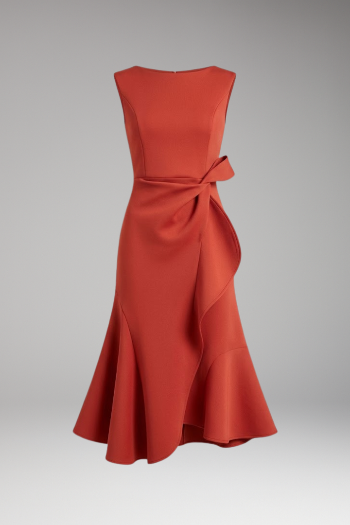 Women's Midi Dress with Wrap Detail and Asymmetrical Hem