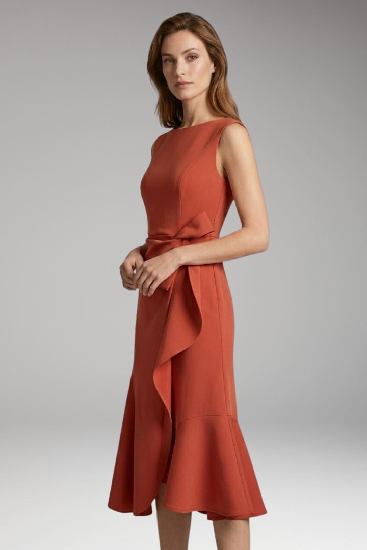 Women's Midi Dress with Wrap Detail and Asymmetrical Hem