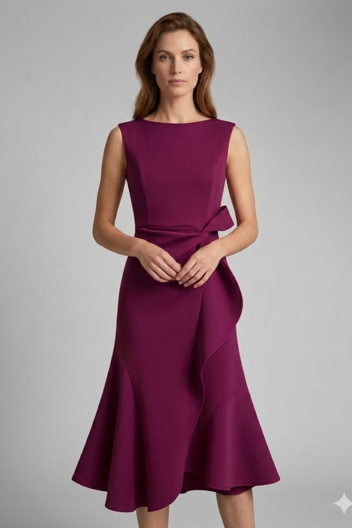 Women's Midi Dress with Wrap Detail and Asymmetrical Hem