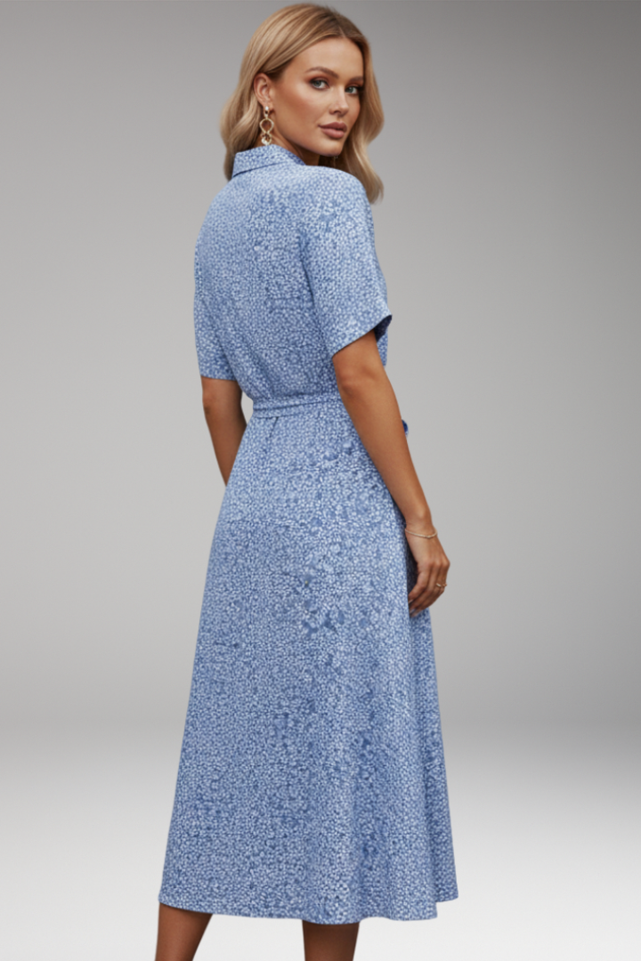Women's Midi Shirt Dress with V Neck and Waist Tie