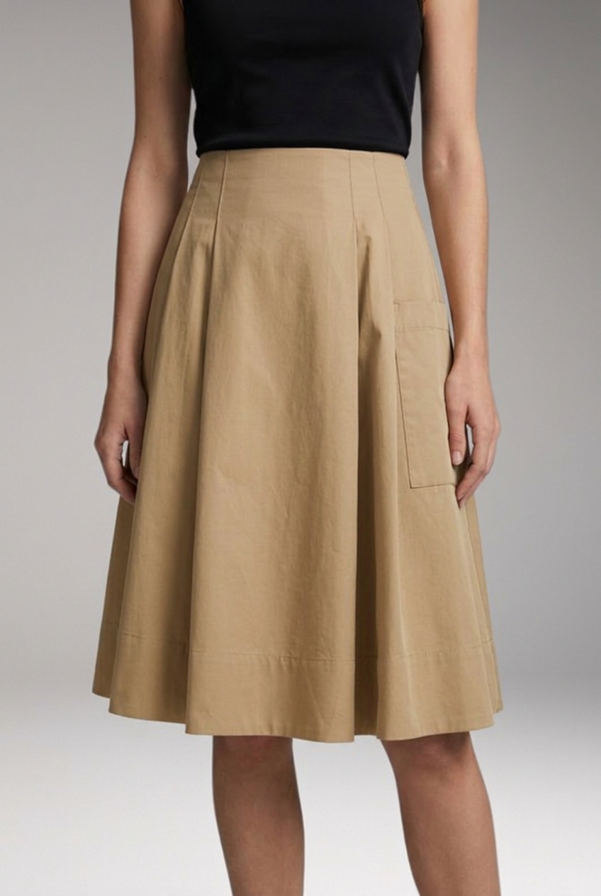 Women's Midi Skirt with High-Waist and Bow Detail