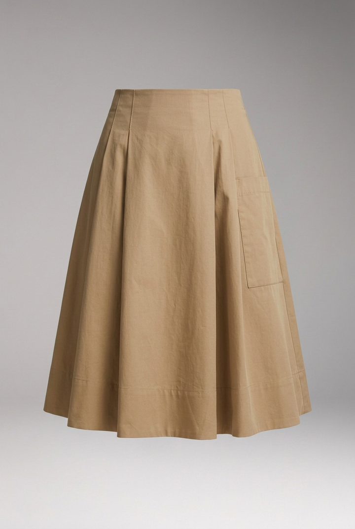Women's Midi Skirt with High-Waist and Bow Detail