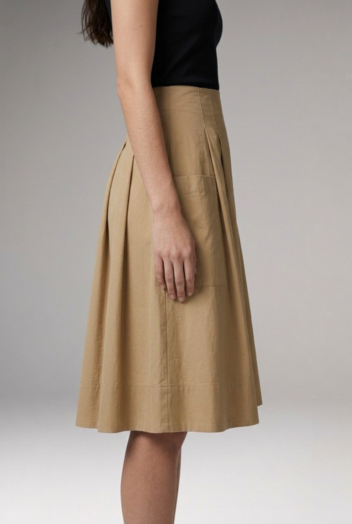 Women's Midi Skirt with High-Waist and Bow Detail