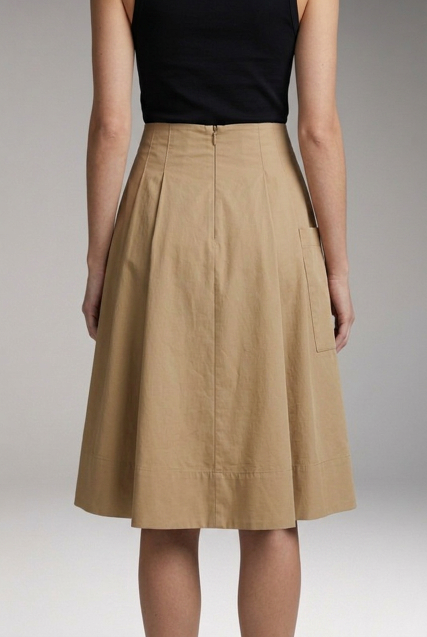 Women's Midi Skirt with High-Waist and Bow Detail