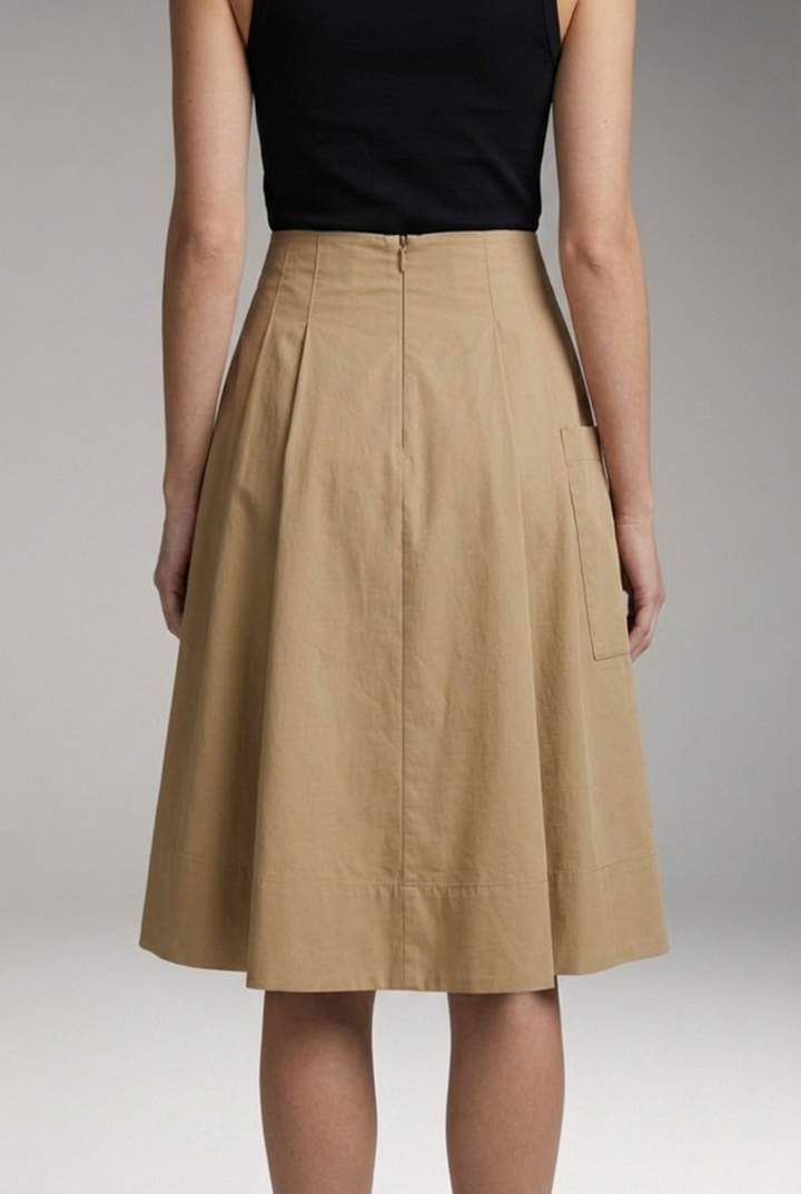 Women's Midi Skirt with High-Waist and Bow Detail