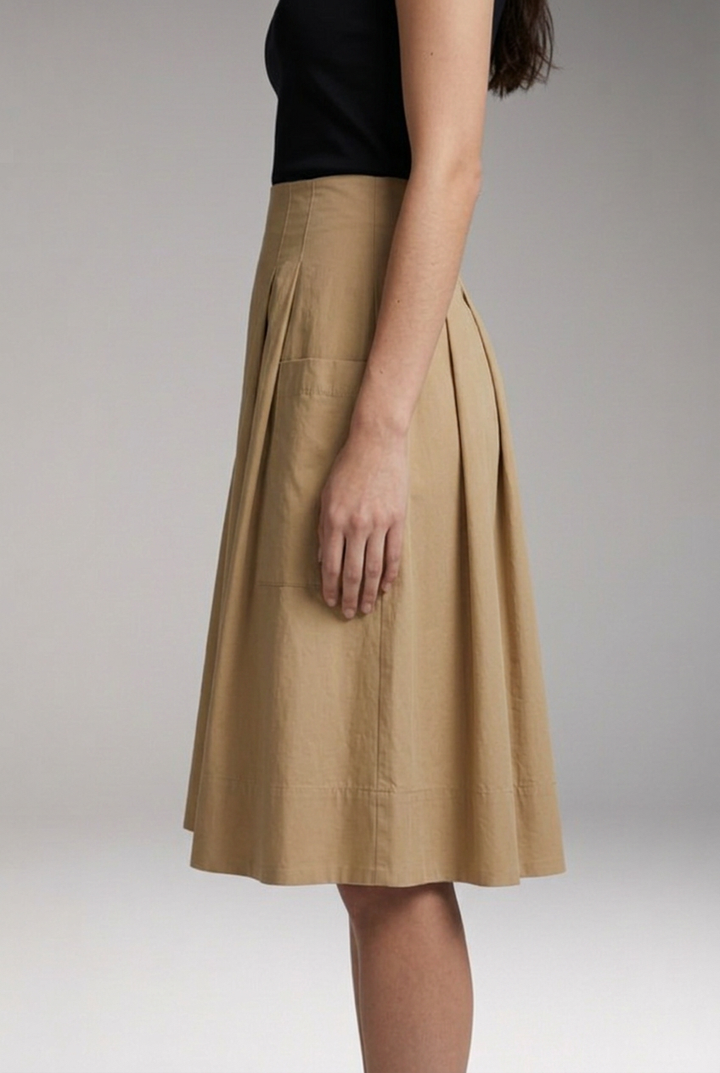 Women's Midi Skirt with High-Waist and Bow Detail