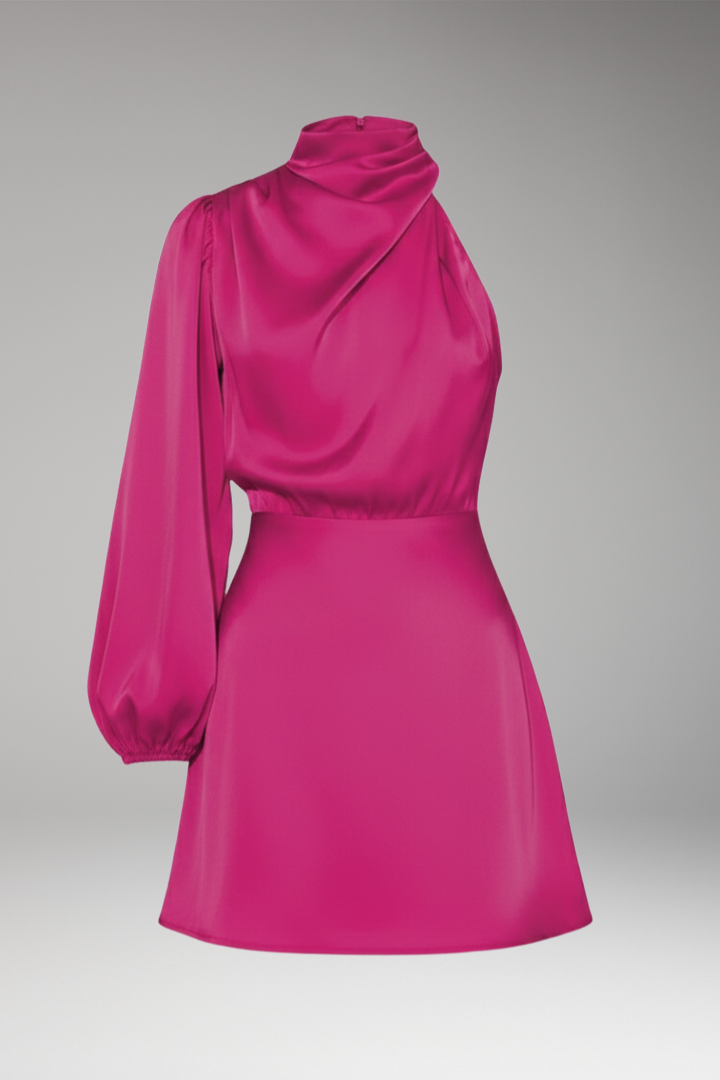 Women's Mini Dress with Halter Neck and Asymmetrical Sleeve