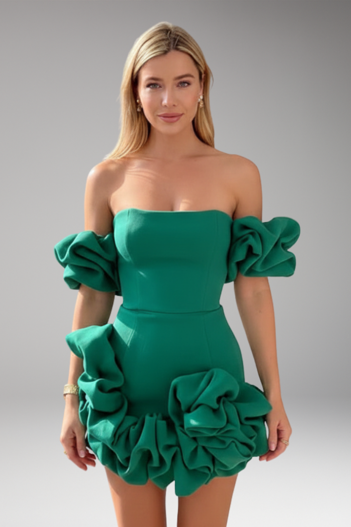 Women's Mini Dress with One Shoulder and Ruffle Hem