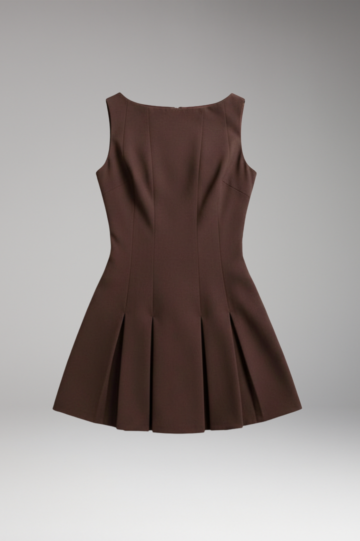 Women's Mini Dress with Pleated Skirt and Open Back