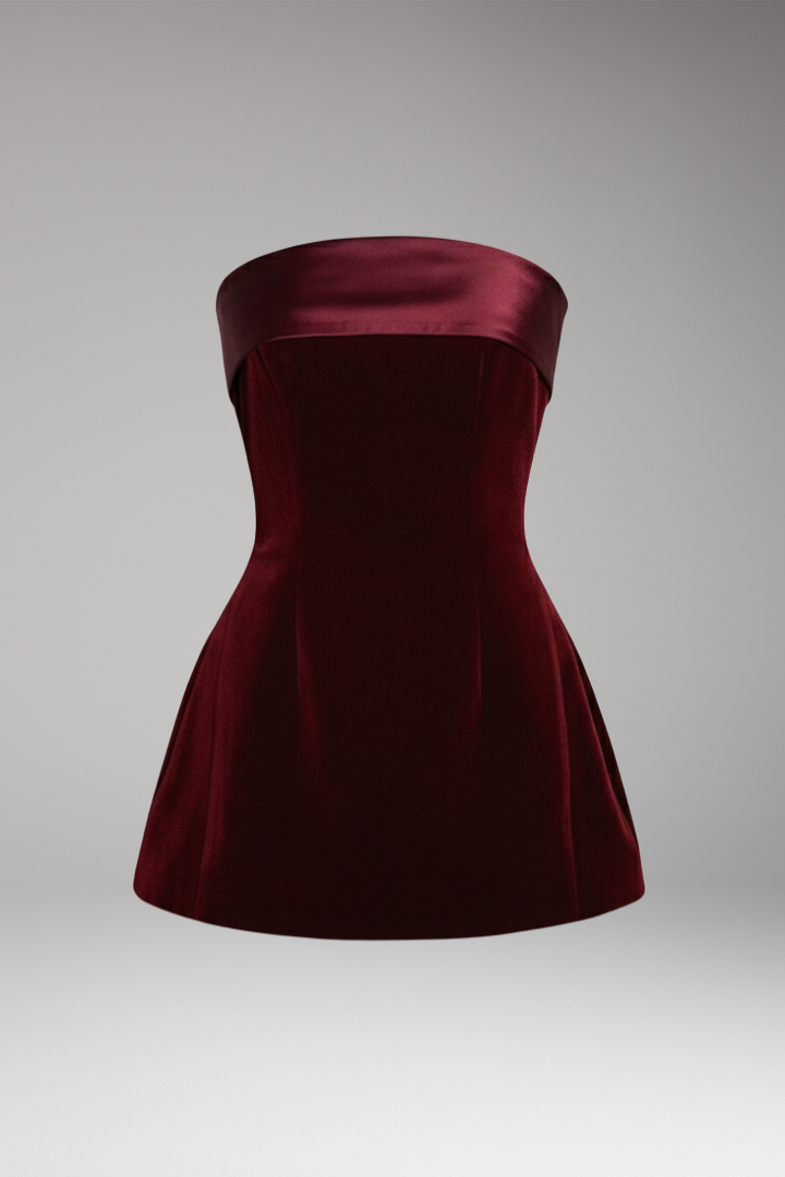 Women's Mini Dress with Strapless Neckline and Flared Skirt