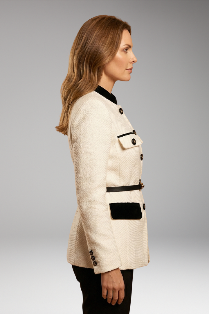 Women's Office Jacket with Buttoned Closure and Woolen Blend Fabric